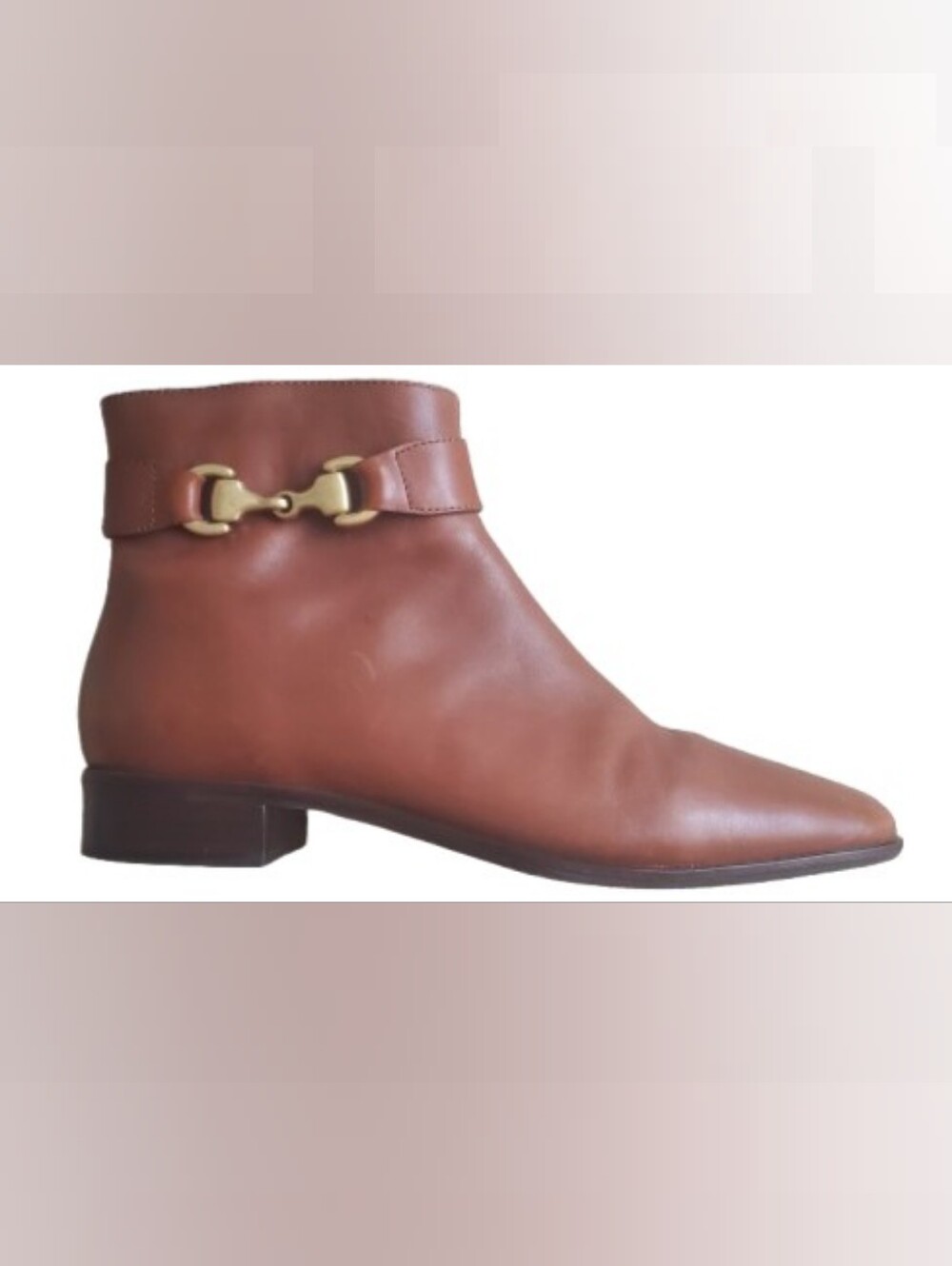 Talbots Cognac Brown Leather Ankle Booties with Gold Buckle